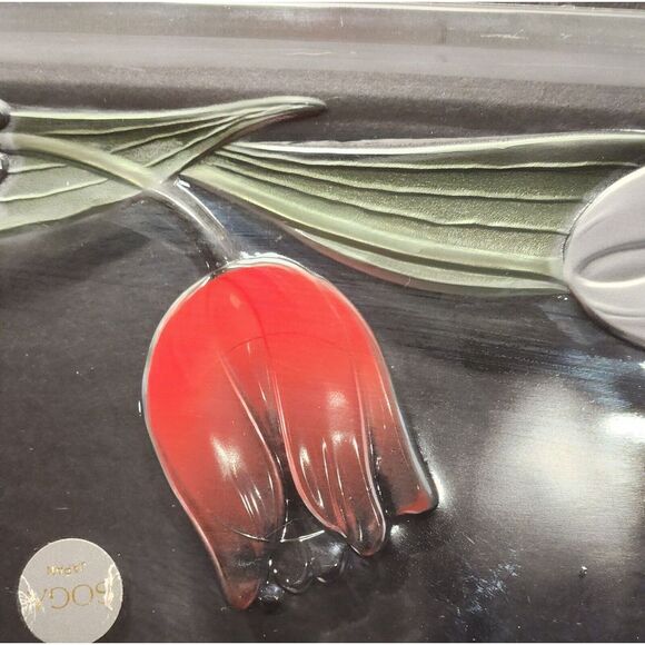 Soga Japan Glass Decorative Serving Platter Vibrant Etched Tulip Pattern - Picture 8 of 11